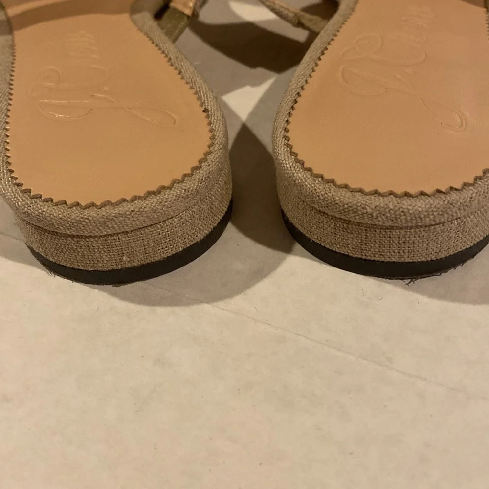 J. Crew Linen T-Strap Slide Sandals in Beige
